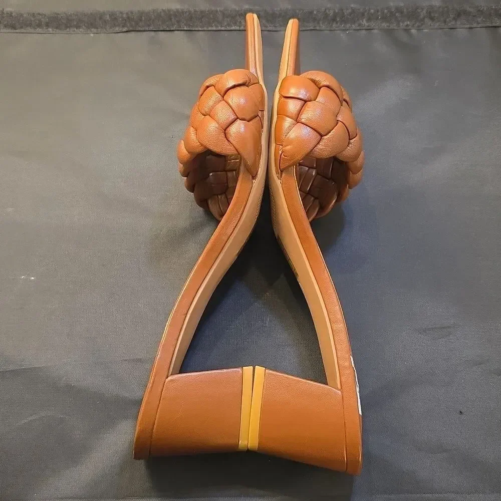 BRAND NEW A.S.N.Y WOMEN'S BRAIDED LOW BLOCK HEEL SANDALS